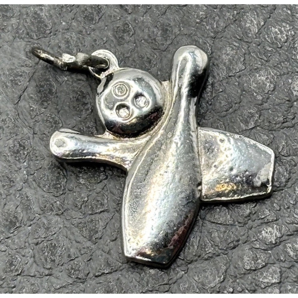 Vintage Signed Sterling Silver 925 Bowling Ball & Pins Charm Pendant